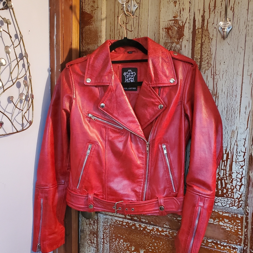 Red leather jacket